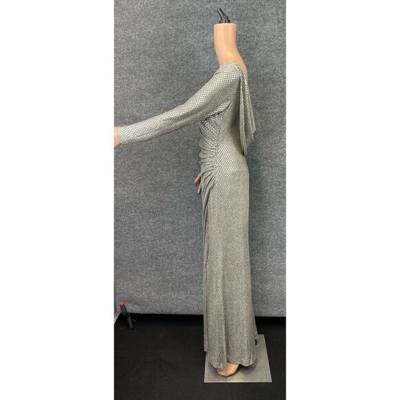 Eliza J Women's Sz 10 Silver Champagne Metallic Long Sleeve Draped Back Rushed. - Picture 7 of 12